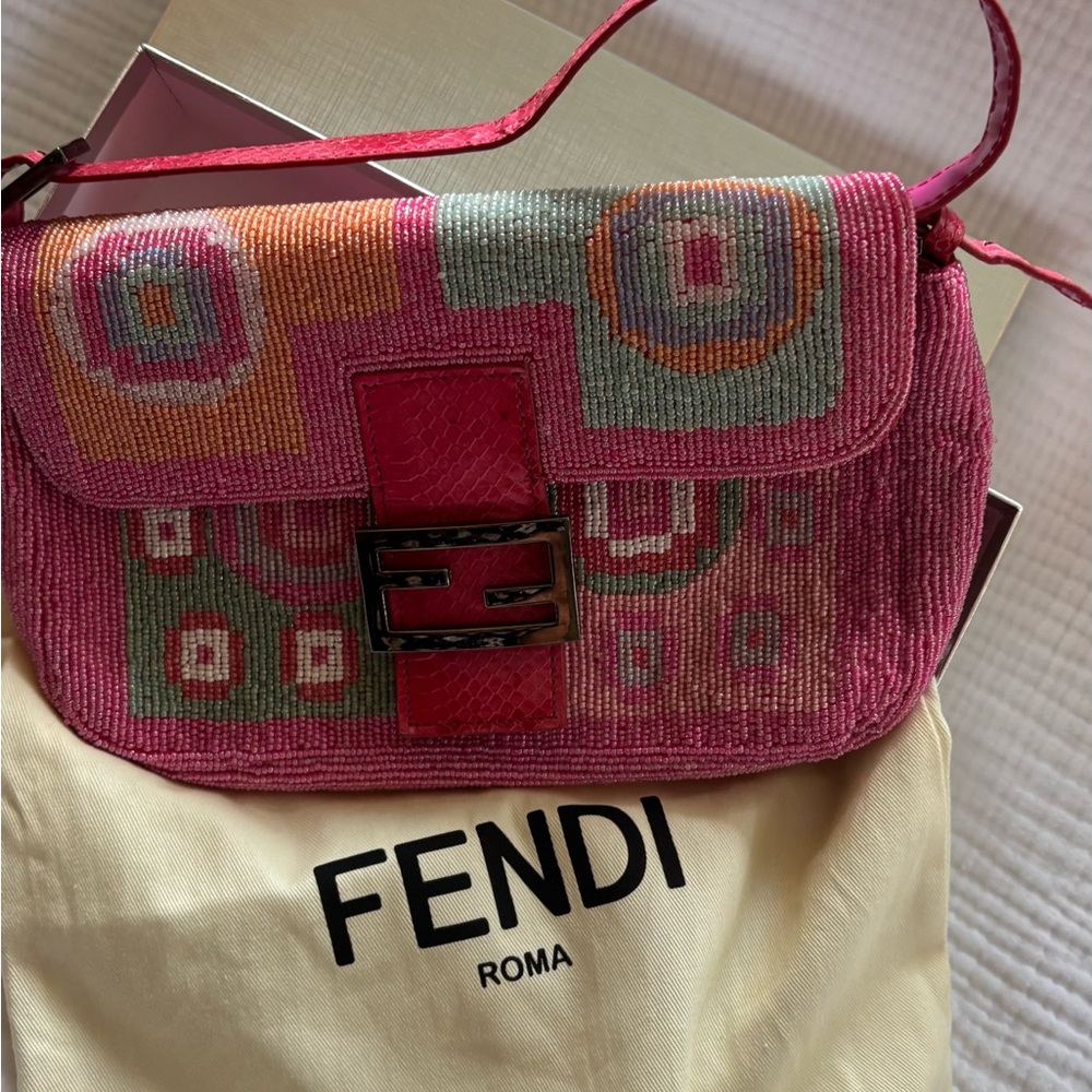 Fendi Pink and Red Shoulder Bag with Geometric Design